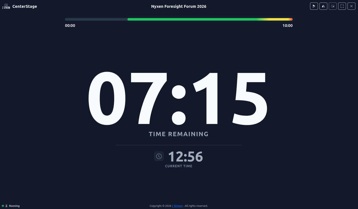 Affichage du timer CenterStage avec un grand compte à rebours pour les intervenants